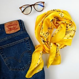 Yellow Silky Bandana Handkerchief Scarf Hair Neck
